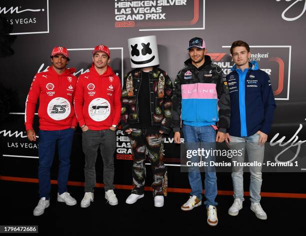 Carlos Sainz Jr. Of Spain and Scuderia Ferrari, Charles Leclerc of Monaco and Scuderia Ferrari, DJ Marshmello, Esteban Ocon of France and BWT Alpine...