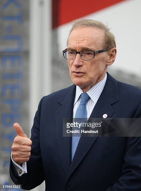In this handout image provided by Host Photo Agency, Bob Carr, Minister for Foreign Affairs of the Commonwealth of Australia, gives an interview at...
