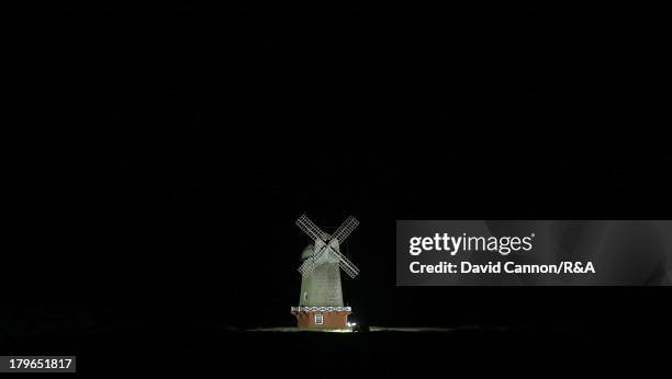 The Windmill which is the iconic landmark on the course at the National Golf Links of America is lit up at night as a preview for the 2013 Walker Cup...