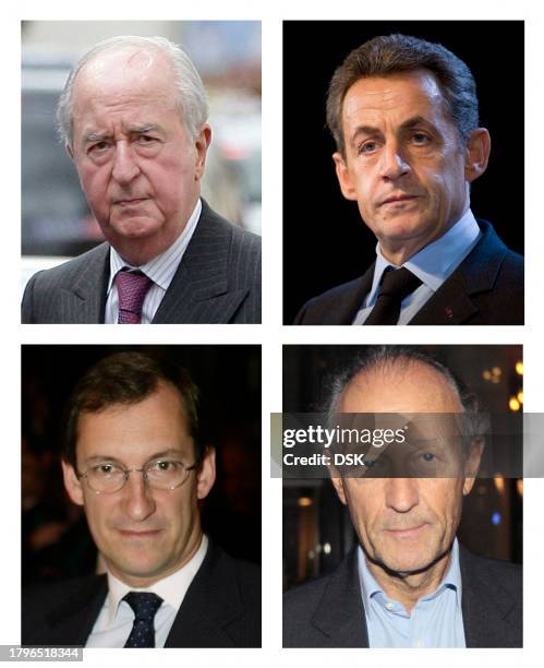 This combination of images created on January 2, 2012 shows the protagonists linked to current French President Nicolas Sarkozy, involved in the...