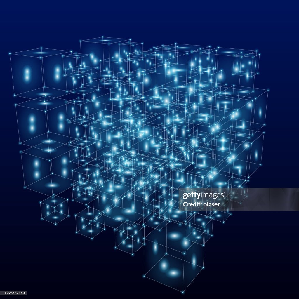 3d Digital Blocks Network Structure On Blue Backdrop High-Res Vector ...