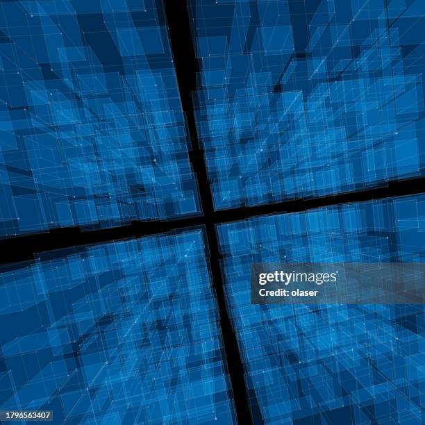 abstract digital blue wireframe cube structure. - complicated math stock illustrations