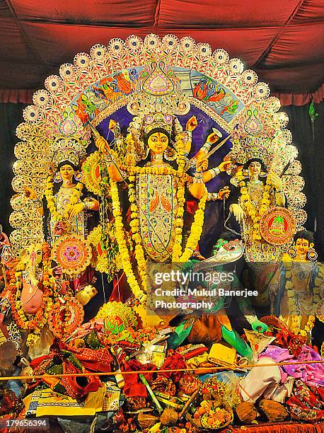 goddess durga idol during durga puja celebrations - durga puja stock pictures, royalty-free photos & images