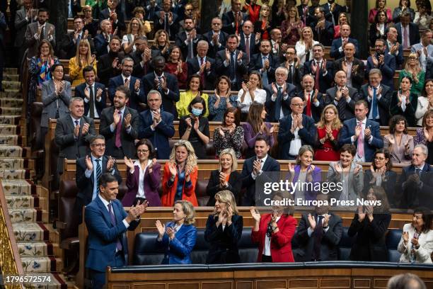 Applause for the acting Prime Minister and candidate for re-election, Pedro Sanchez, after his last speech before the vote, during the second session...