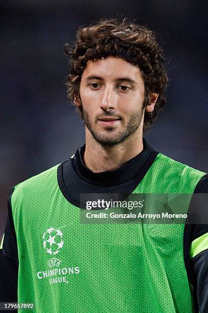 Esteban Granero of Real Sociedad trains up during the UEFA Champions League Play-offs second leg match between Real Sociedad and Olympique Lyonnais...