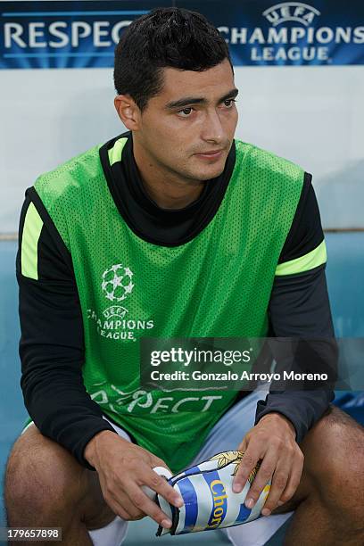 Chory Castro of Real Sociedad on the bench prior to start the UEFA Champions League Play-offs second leg match between Real Sociedad and Olympique...