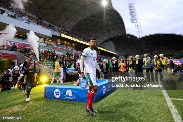 Jamal Bhuyan of Bangladesh enters the field during the 2026 FIFA World Cup Qualifier match between Australia Socceroos and Bangladesh at AAMI Park on...