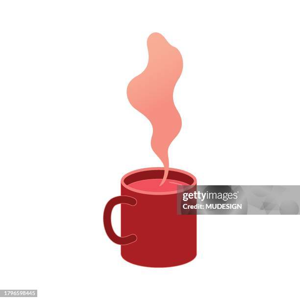 red coffee mug with steam in flat design style. - coffee steam stock illustrations