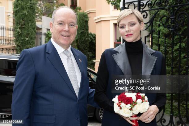 Prince Albert II of Monaco and Princess Charlene of Monaco attend the Red Cross Gifts Distribution at Monaco Palace on November 16, 2023 in Monaco,...