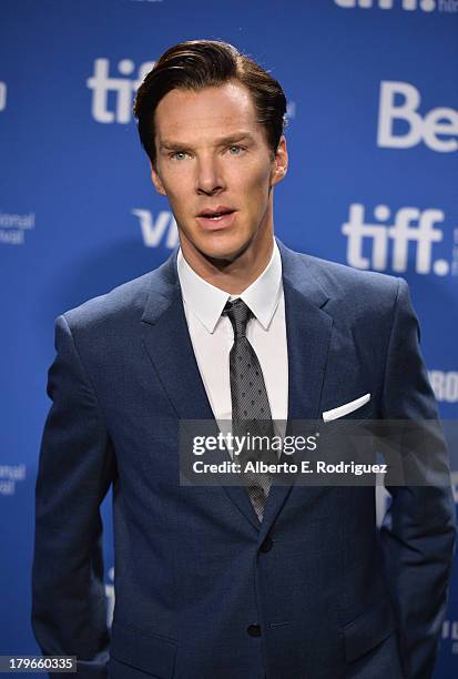 Actor Benedict Cumberbatch attends 'The Fifth Estate' Press Conference during the 2013 Toronto International Film Festival at TIFF Bell Lightbox on...