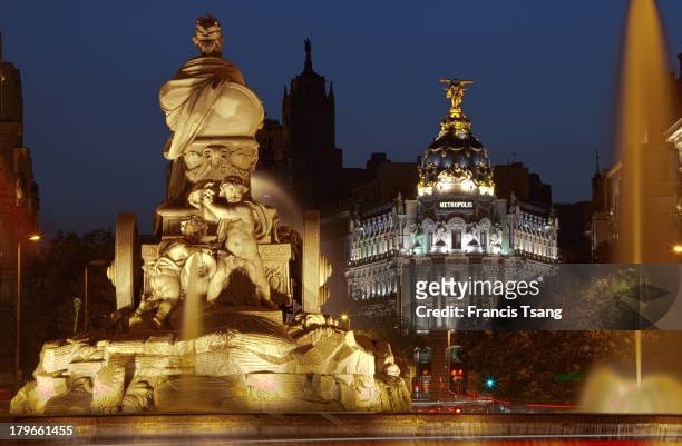 View of the Metropolis building from the Cibeles fountain, Madrid, June 6, 2013.