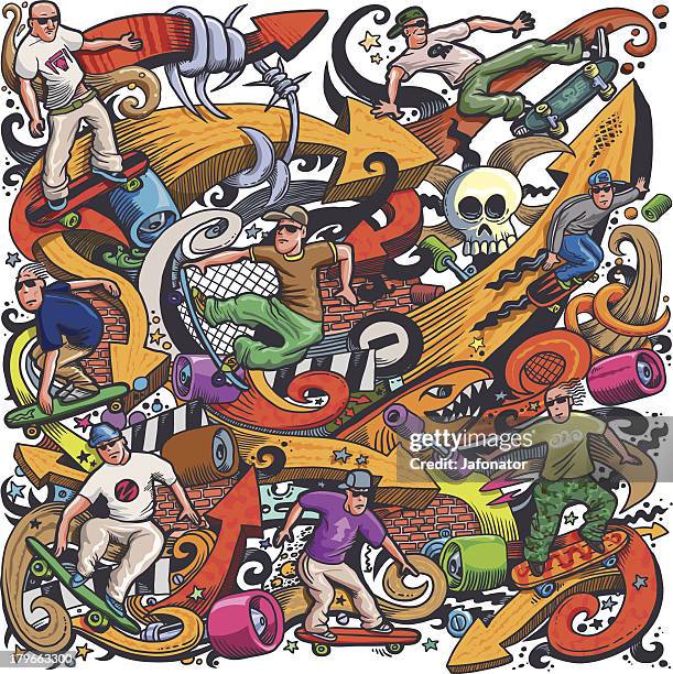skaters in action - skateboard stock illustrations