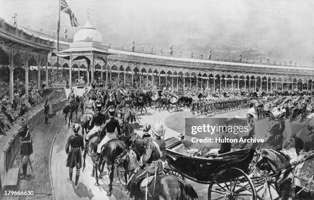 The Viceroy and Vicereine of India, George Curzon, 1st Marquess Curzon , and his wife Mary Curzon , entering Coronation Park in their carriage,...