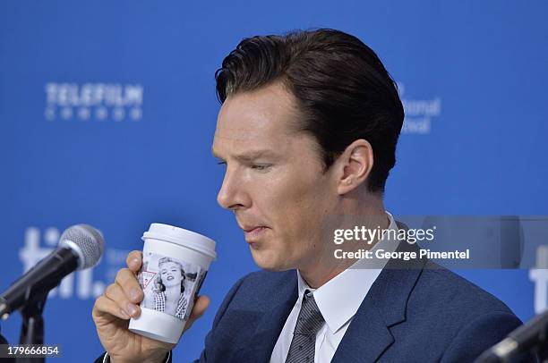 Actor Benedict Cumberbatch speaks onstage at "The Fifth Estate" Press Conference during the 2013 Toronto International Film Festival at TIFF Bell...