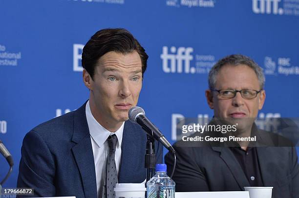 Actor Benedict Cumberbatch and Director Bill Condon speaks onstage at "The Fifth Estate" Press Conference during the 2013 Toronto International Film...