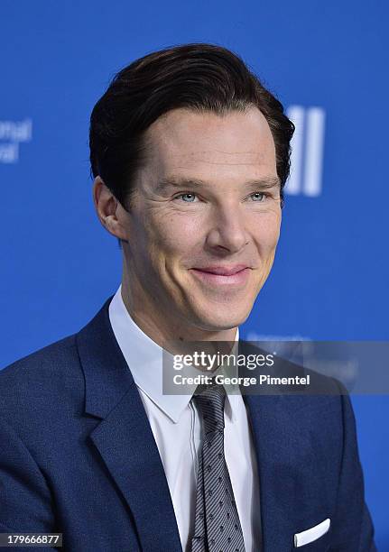 Actor Benedict Cumberbatch speaks onstage at "The Fifth Estate" Press Conference during the 2013 Toronto International Film Festival at TIFF Bell...