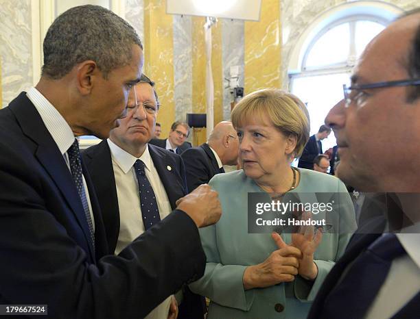 In this handout image provided by Host Photo Agency, U.S. President Barack Obama, European Commission President Jose Manuel Barroso, German...