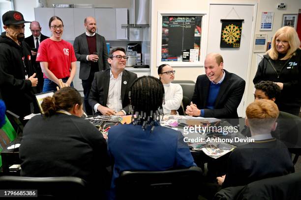 Mayor of Greater Manchester, Andy Burnham and Prince William, Prince of Wales visit the Hideaway Youth Project, lead partner of the Manchester Peace...