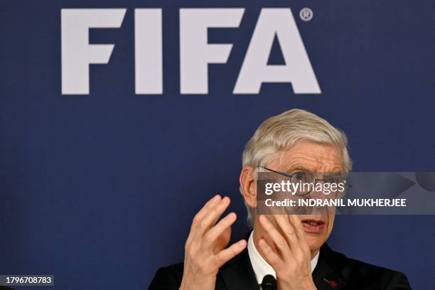 Chief of Global Football Development Arsène Wenger, speaks during a press conference regarding the FIFA-AIFF academy and the grassroots development...