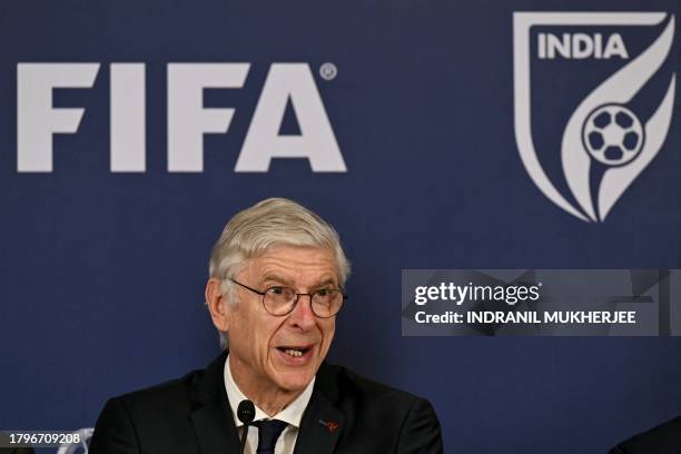 Chief of Global Football Development Arsène Wenger, speaks during a press conference regarding the FIFA-AIFF academy and the grassroots development...