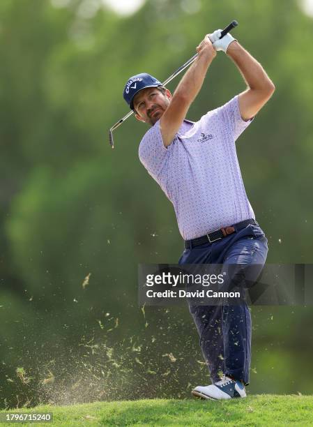 Jorge Campillo of Spain plays his second shot on the third hole during the first round on Day One of the DP World Tour Championship on the Earth...