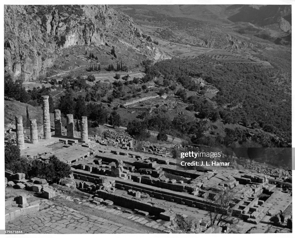 Delphi Aerial An aerial view of the Temple of Apollo in Delphi, Greece. News Photo ...