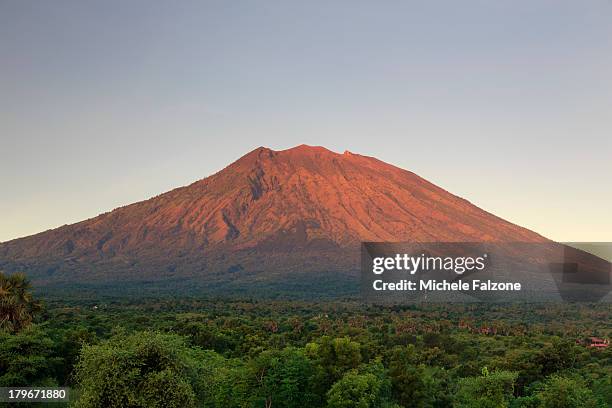 indonesia, bali, rice fields and volcanoes - agung stock pictures, royalty-free photos & images