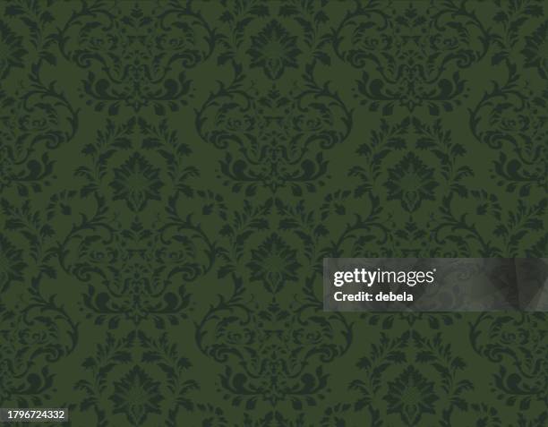 dark green victorian damask luxury decorative fabric pattern - damask background stock illustrations