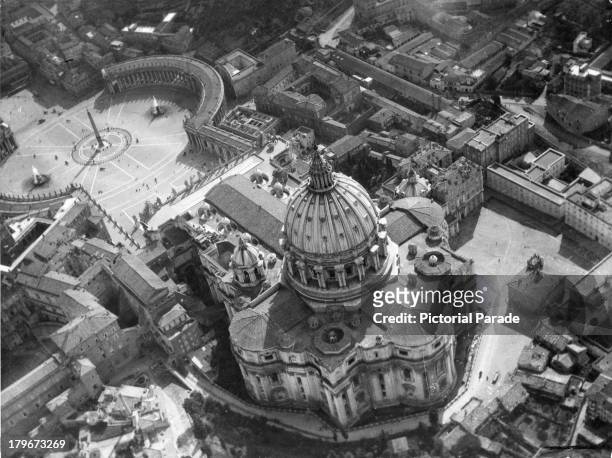 An aerial view of St. Peter's Basilica in Vatican City.