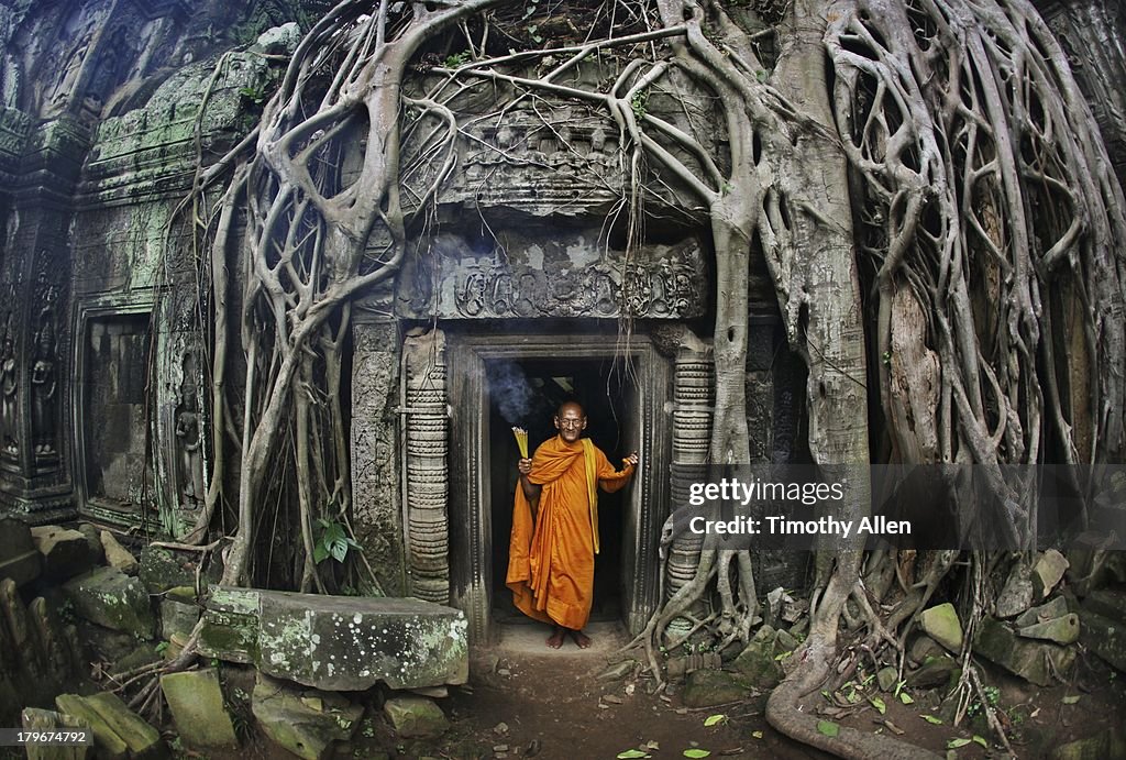 Buddhist monk at Angkor Wat temple complex