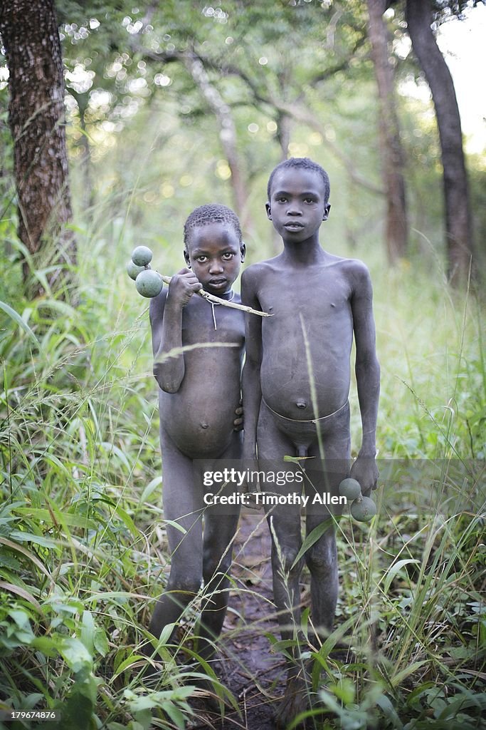 Suri tribal boys in Omo Valley