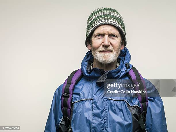 elderly male hiker - hiking rucksack stock pictures, royalty-free photos & images