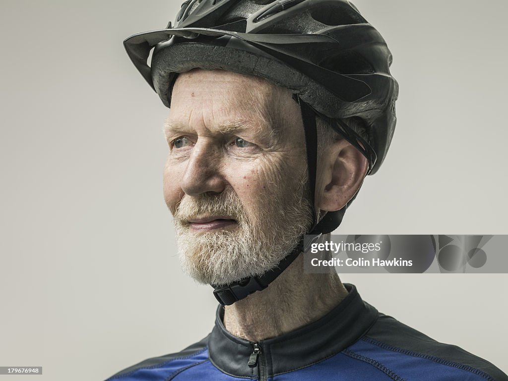 Portrait of elderly male cyclist