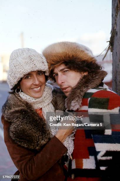 Musicians Bob Dylan and Joan Baez are photographed during the Rolling Thunder Revue in December 1975 in Bangor, Maine. CREDIT MUST READ: Ken...