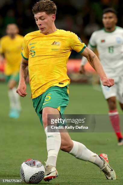 Jordan Bos of the Socceroos controls the ball during the 2026 FIFA World Cup Qualifier match between Australia Socceroos and Bangladesh at AAMI Park...