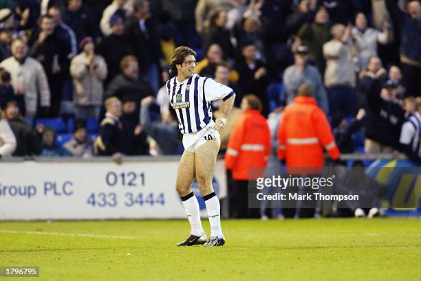 Andy Johnson of West Bromwich Albion celebrates his last minute equalising goal by showing the referee his bottom during the FA Barclaycard...