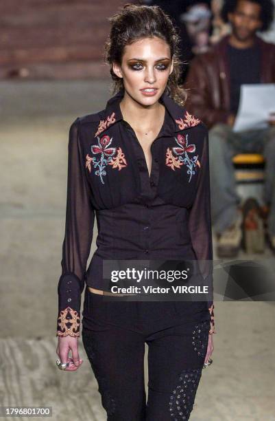 Model walks the runway during the Catherine Malandrino Ready to Wear Fall/Winter 2002-2003 fashion show as part of the New York Fashion Week on...