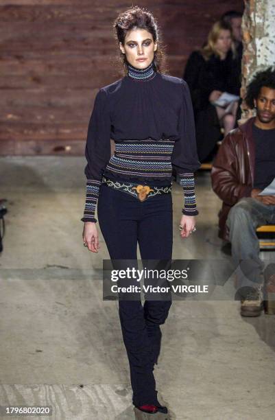Model walks the runway during the Catherine Malandrino Ready to Wear Fall/Winter 2002-2003 fashion show as part of the New York Fashion Week on...