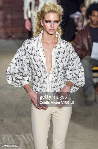 Model walks the runway during the Catherine Malandrino Ready to Wear Fall/Winter 2002-2003 fashion show as part of the New York Fashion Week on...