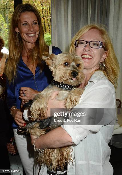 Sophie Thalmann, Florence Batisse Pichet and her dog Voltaire attend the Duo Delice Dog Food Launch Party at 6 Mandel on September 6, 2013 in Paris,...