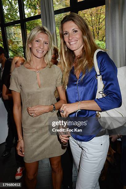 Presenter Helene Boucher and Miss France 1998 Sophie Thalmann attend the Duo Delice Dog Food Launch Party at 6 Mandel on September 6, 2013 in Paris,...