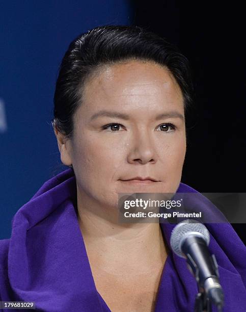 Producer Jennifer Podemski of 'Empire of Dirt' speaks onstage at the 'First Peoples Cinema' Press Conference at the 2013 Toronto International Film...