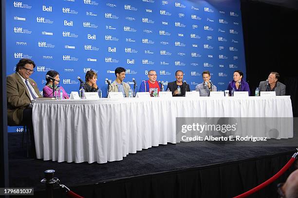 Director Alanis Obomsawin, director Sarah Spillane of 'Around the Block', actor Hunter Page-Lochard of 'Around the Block', direcor Jeff Barnaby of...