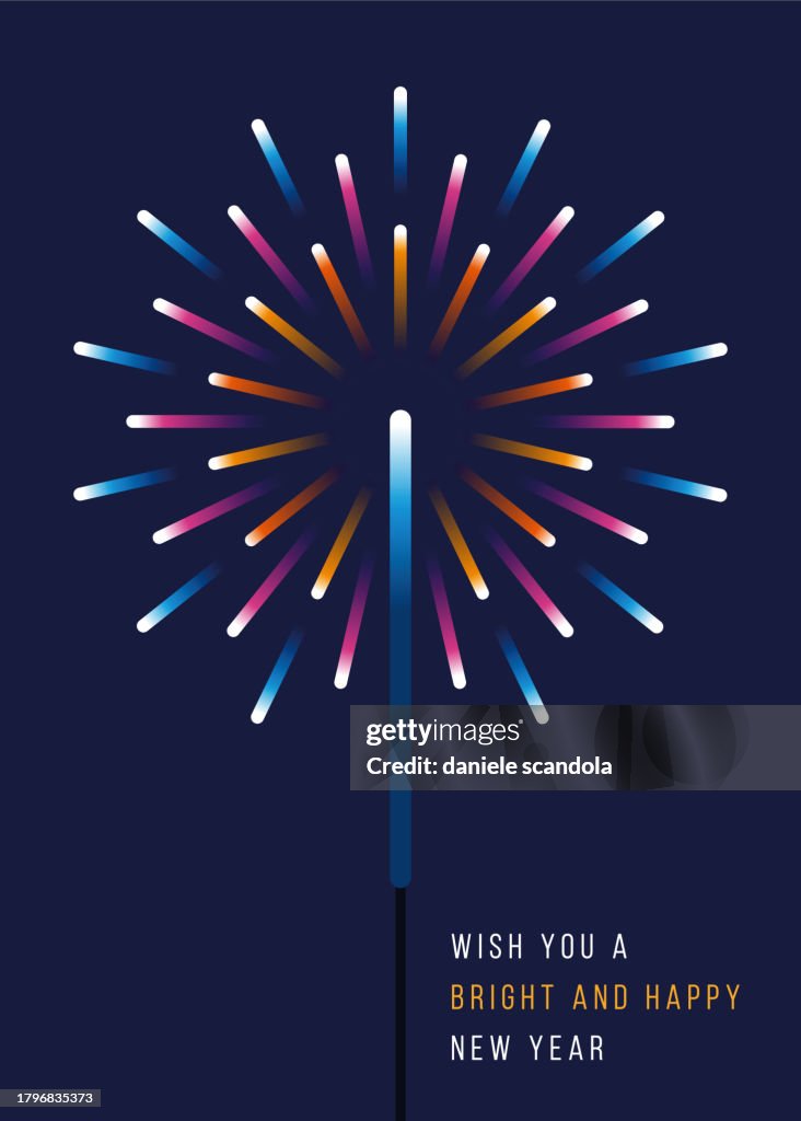 New year sparkler candle isolated on black background. Party backdrop.