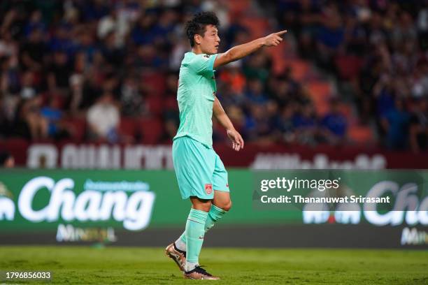 Wu Lei of China celebrate his goal during the FIFA World Cup Asian 2nd qualifier match between Thailand and China at Rajamangala Stadium on November...