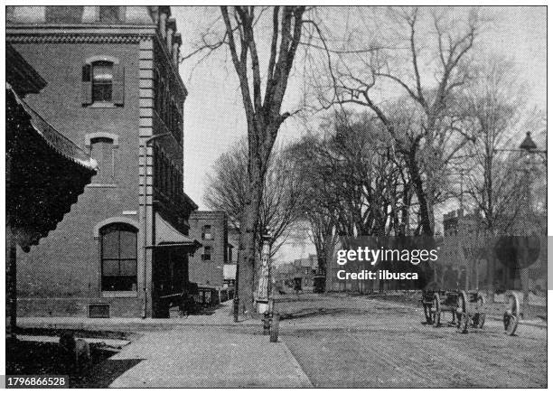 ilustrações de stock, clip art, desenhos animados e ícones de antique image of hampden county, massachusetts: springfield, main street, corner auburn - corner of building