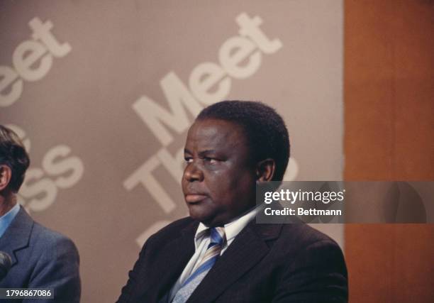 Ndabaningi Sithole , founder of the Zimbabwe African National Union , during an appearance on the television show 'Meet the Press' in Washington,...