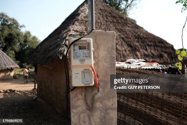 Power meter in Ibel village where over 600 rely entirely on solar power to run businesses and homes as well as street lamps around the rural village...
