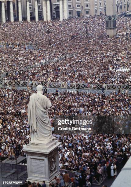 Elevated view of a crowd awaiting the noon blessing by newly-elected Pope John Paul I in St Peter's Square, Vatican City, September 3rd 1978.