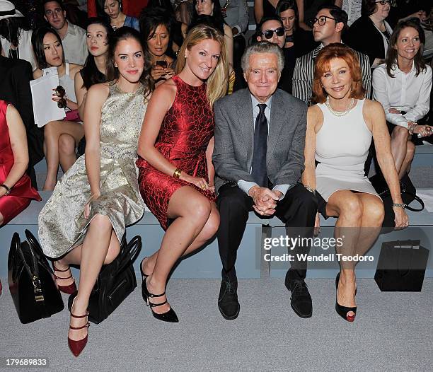 Julia Loomis, Sarah Arison, Regis Philbin, and Joy Philbin attends the Carmen Marc Valvo show during Spring 2014 Mercedes-Benz Fashion Week at The...